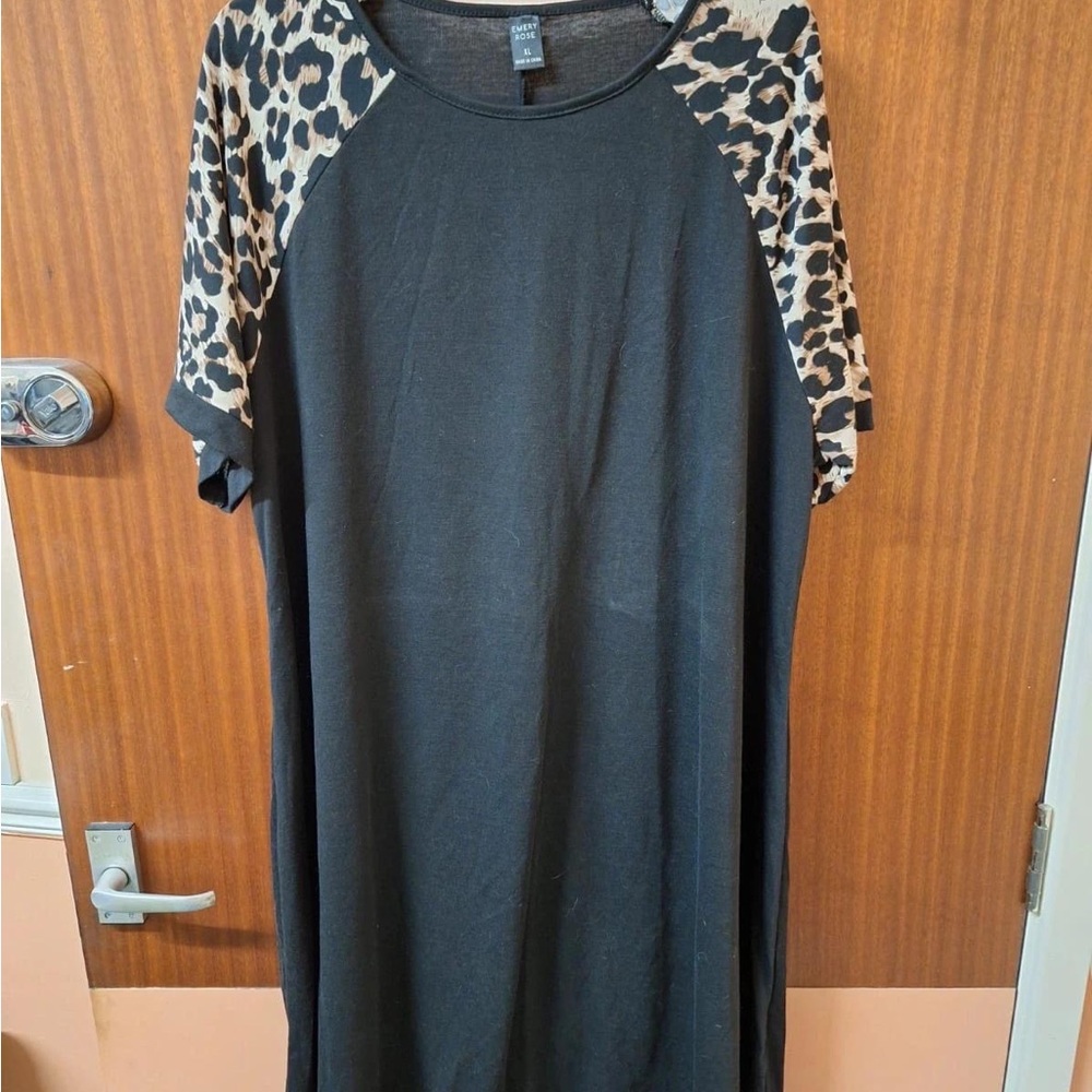 Black Dress with Leopard Print Sleeves